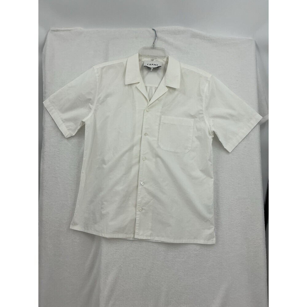 Frame Men's Short Sleeves White Shirt Front Buttons 100% Cotton Size Medium